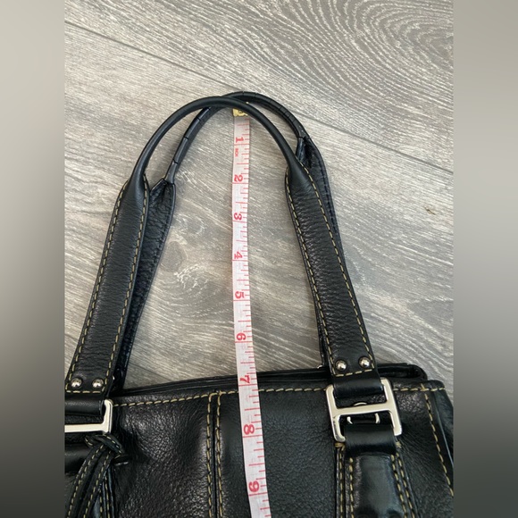 Fossil Black Leather Double Handles Shoulder Handbag Purse Silver Tone Hardware - Picture 15 of 16